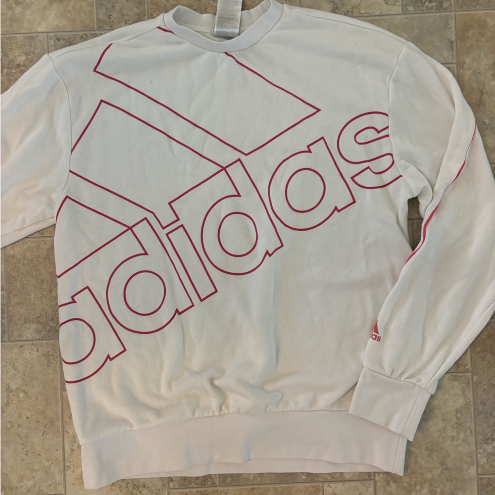 White and Red Long Sleeve Adidas Crewneck